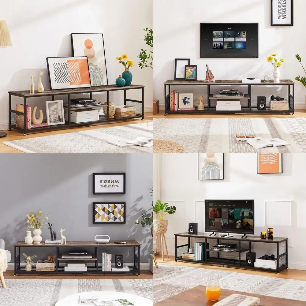 حامل تلفزيون للتلفزيونات حتى 80 بوصة 70 بوصة مركز ترفيهي مع أرفف تخزين مفتوحة لغرفة المعيشة/غرفة النوم، وسائط من 3 طبقات #1