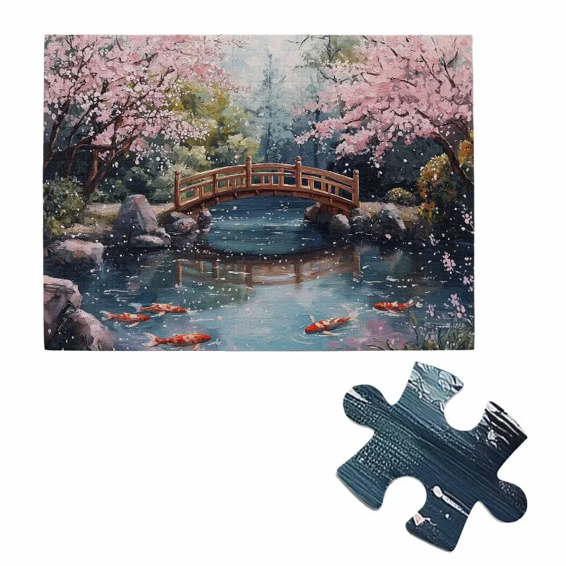 500 stuks puzzel voor volwassenen - kersenbloesembrug, koivijver, Japanse tuinpatroon puzzel