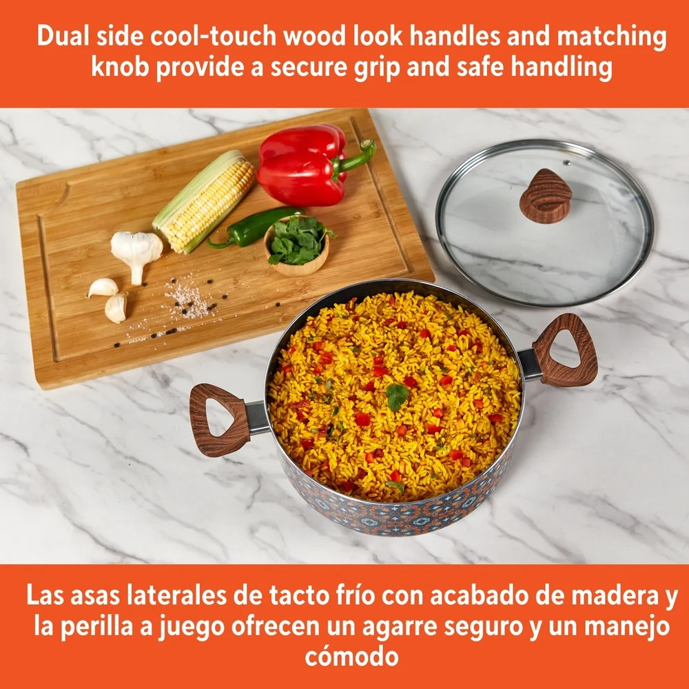 4.8qt الألومنيوم الهولندية فرن غير لاصق تجهيزات المطابخ السيراميك غطاء زجاجي الخشب نظرة مقابض الحساء المثالية الحساء الصلصات سهلة التنظيف #5