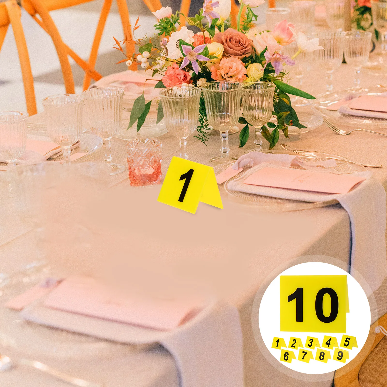 

10Pcs Acrylic Table Numbers Yellow Cake Markers Desktop Plates Reusable Restaurant Banquet Evidence Game Supply Floor Sign