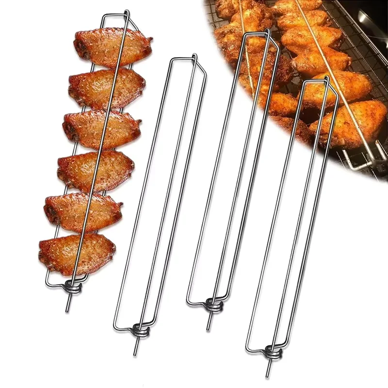 LMETJMA Soporte para Alas de Pollo de Acero Inoxidable para Asar al Parrilla, Rieles para Asar Alas de Pollo