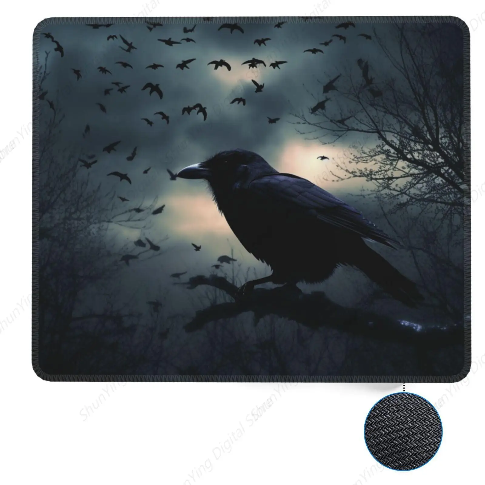 Anti-Rutsch-Gummi-Computer-Mauspad mit Aufdruck „Night Crow“, waschbares Mauspad, Büro-Schreibtischunterlage, Desktop-Schutzpad