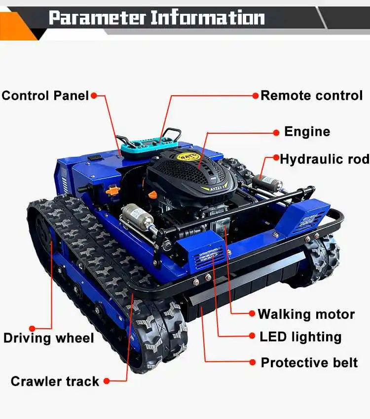 

Small Tracked Lawn Mower Cordless Lawn Mower Remote Control Type Garden Farm Use High Efficiency Weeding Robot