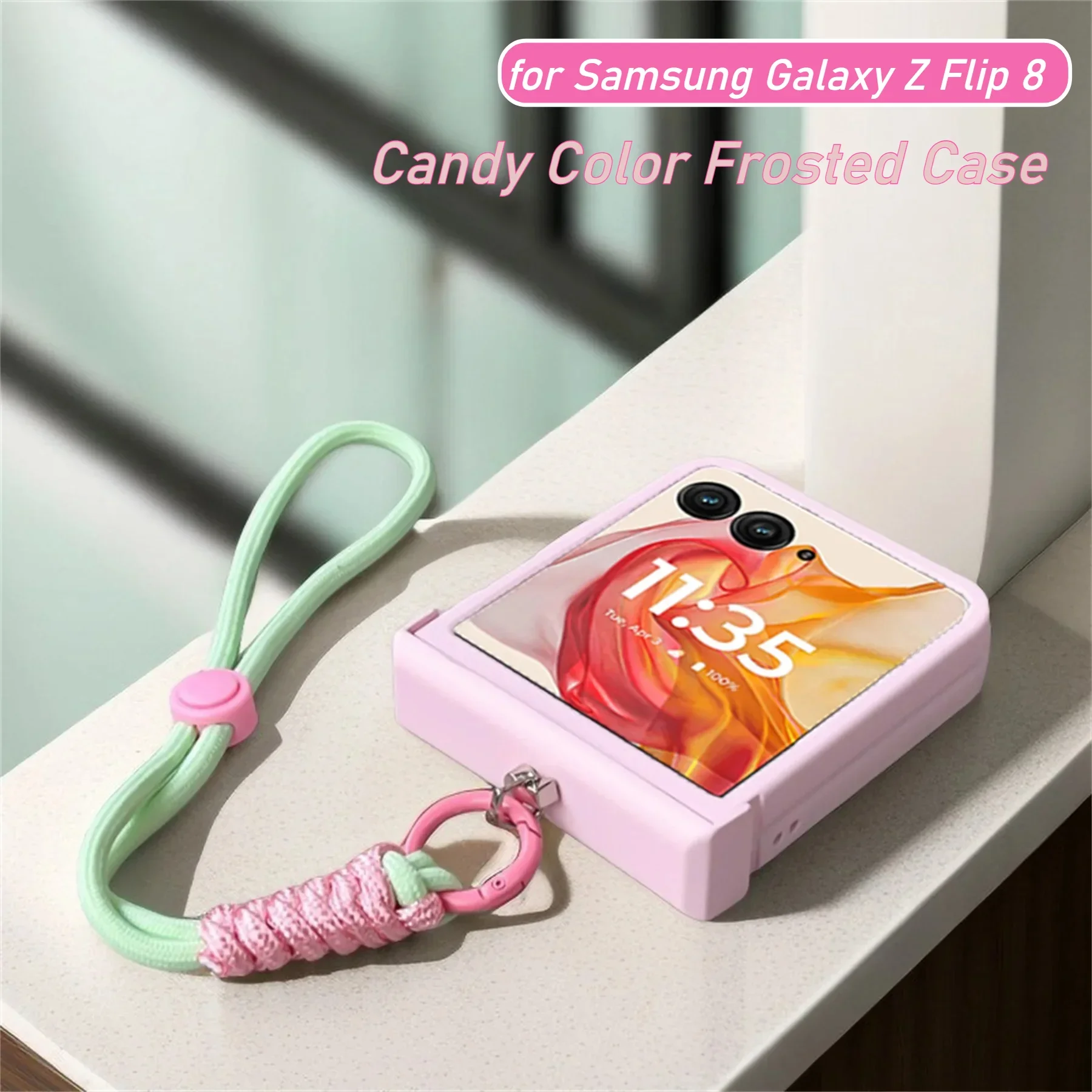 Fashion Candy Color Anti-lost Adjustable Wrist Strap Frosted Case for Samsung Galaxy Z Flip 8 7 FE 6 5 Hinge Full-protect Cover