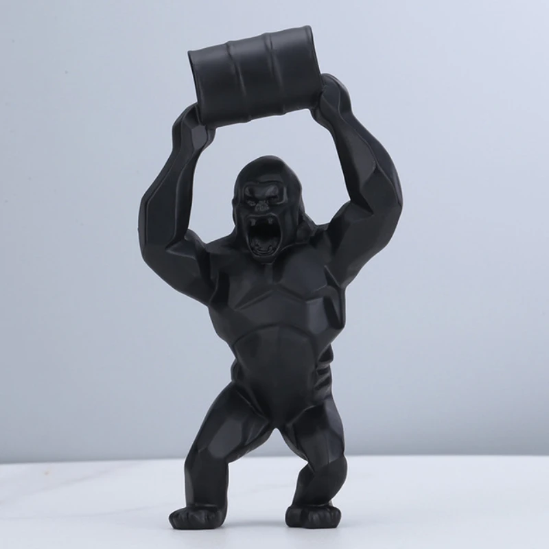 

YuryFvna 20/28cm Creative Resin Sculpture Gorilla Decoration Lift The Bucket Gorilla Figurine Statue Living Room Cabinet Decor