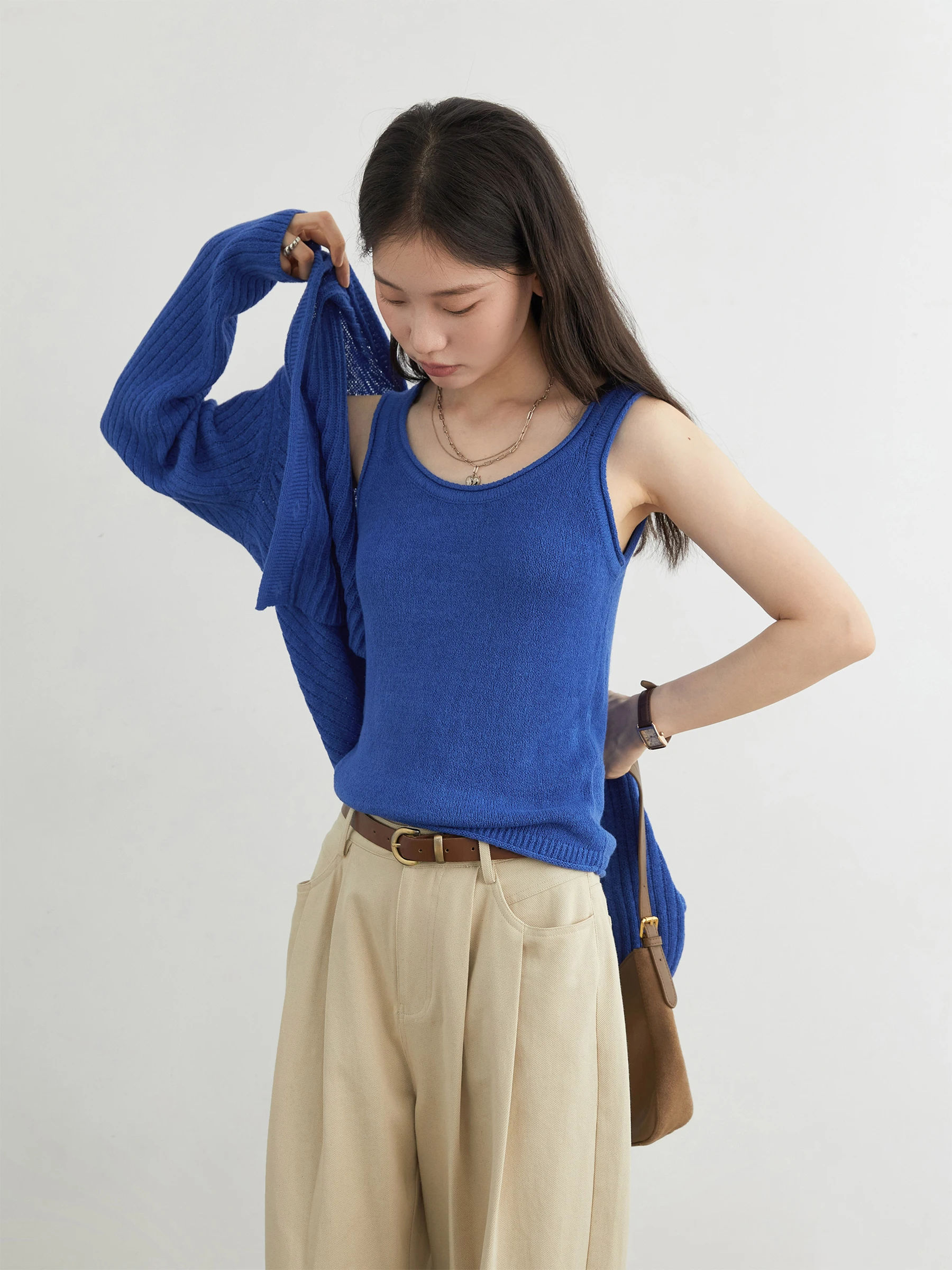 CHIC VEN Women Cardigan Loose Casual Textured O Neck Single Breasted Knitted Sweaters U-neck Vest Set Spring Autumn 2025