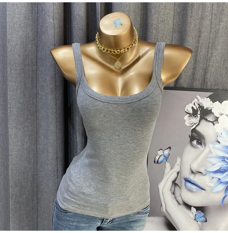 Spring 2024 Women's Slim Fit Backless Tank Top Base Shirt Inner Wear Versatile Short Style Fashionable Basic Color Block