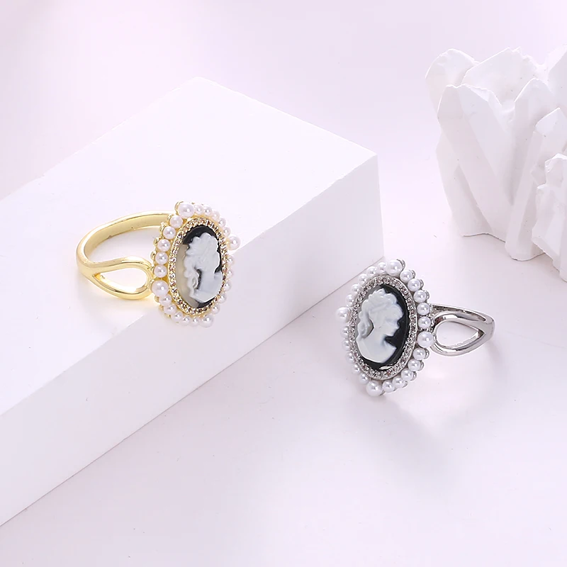 Vintage Cameo Portrait Gold Plated Adjustable Ring, Elegant