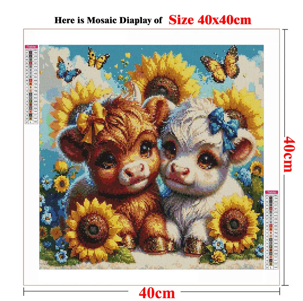 Sunflower Diamond Art Painting Kits Highland Cow with Calf,Full Drill Diamond Dots Paintings for Beginners, Paint with Diamonds