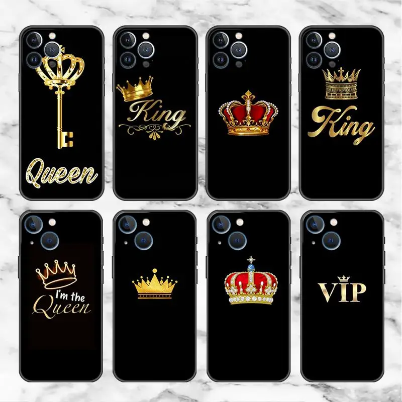 

Crown Queen Diamond Printing Case For Apple iPhone 11 15 13 14 Pro Max 12 Plus X 15Pro Black Silicone Phone Coque