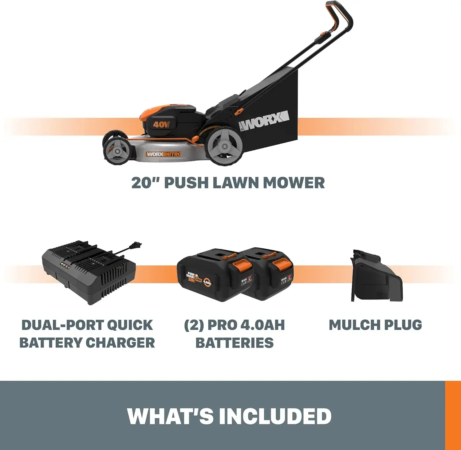 40V 20" Cordless Lawn Mower , 3-in-1 Battery Lawn Mower w Collapsible Handle Lawn Mower with 7-Position Height Adjust