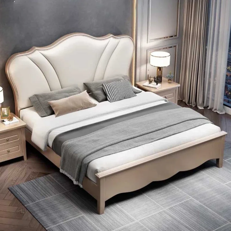 Glamorous Aesthetic Queen Bed European Double Design Platform King Size Bed Storage Wood Master Cama De Casal Bedroom Furniture