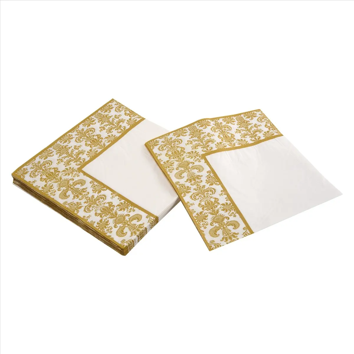 ●100Pcs Gold Printing Disposable Napkin Tissue Paper Printed Napkins for Restaurant and Hotel (Golden + White)