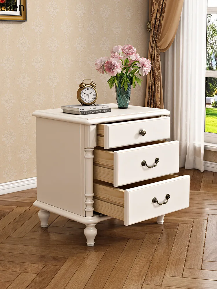 CZ Solid Wood Bedside Table Storage Cabinet Side Cabinet Bedroom Furniture Natural Wood Storage Cabinet Three Drawers