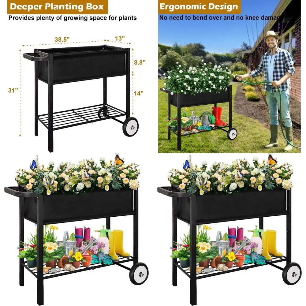 

Elevated Garden Planter Box with Legs and Wheels for Vegetables, Flowers, and Herbs, Black