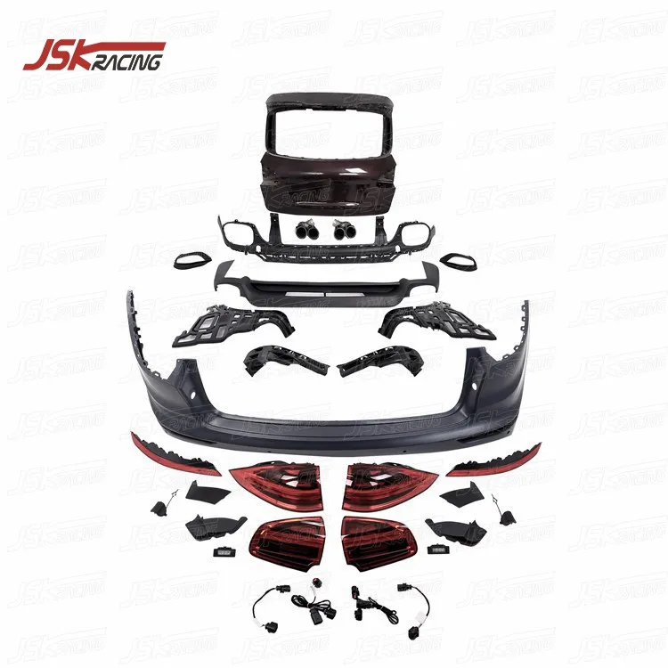 Car Accessory Body Kits for 2015-2017 Porsche Cayenne 958.2 Rear Bumper and Rear Trunk With Rear Light and Exhaust Pipe