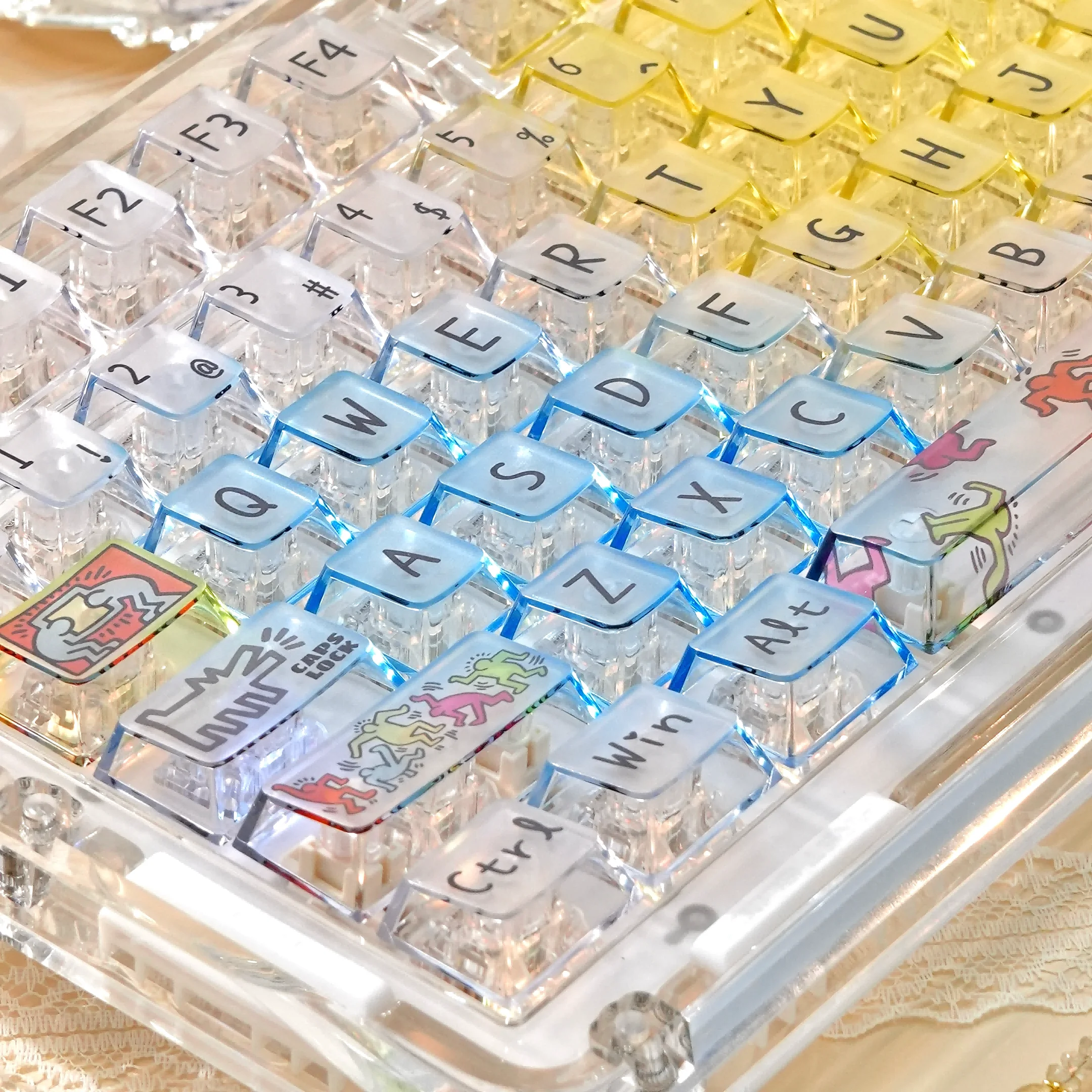 

122-клавишные колпачки для клавиш с туманными кристаллами, вишневый профиль, милые прозрачные колпачки для клавиш DYE-SUB, колпачки для ПК для механической клавиатуры MX 60/61/68