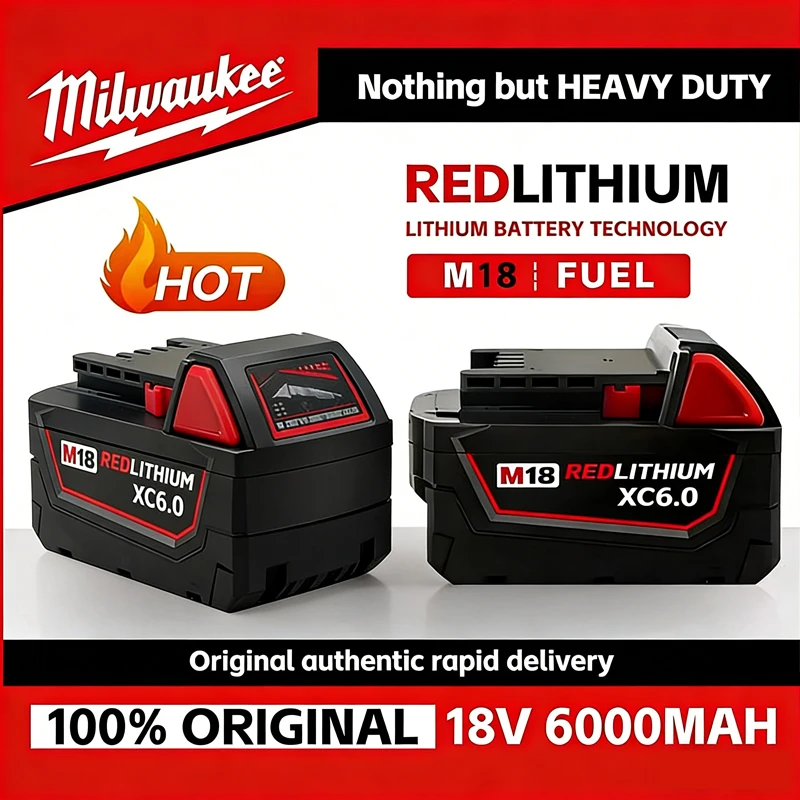 

Milwaukee 2026 100% M18 6.0Ah 5.0Ah Battery, 18V RED Lithium-Ion Replacement Battery for 48-11-1860 2604-22 M18 Power Tools