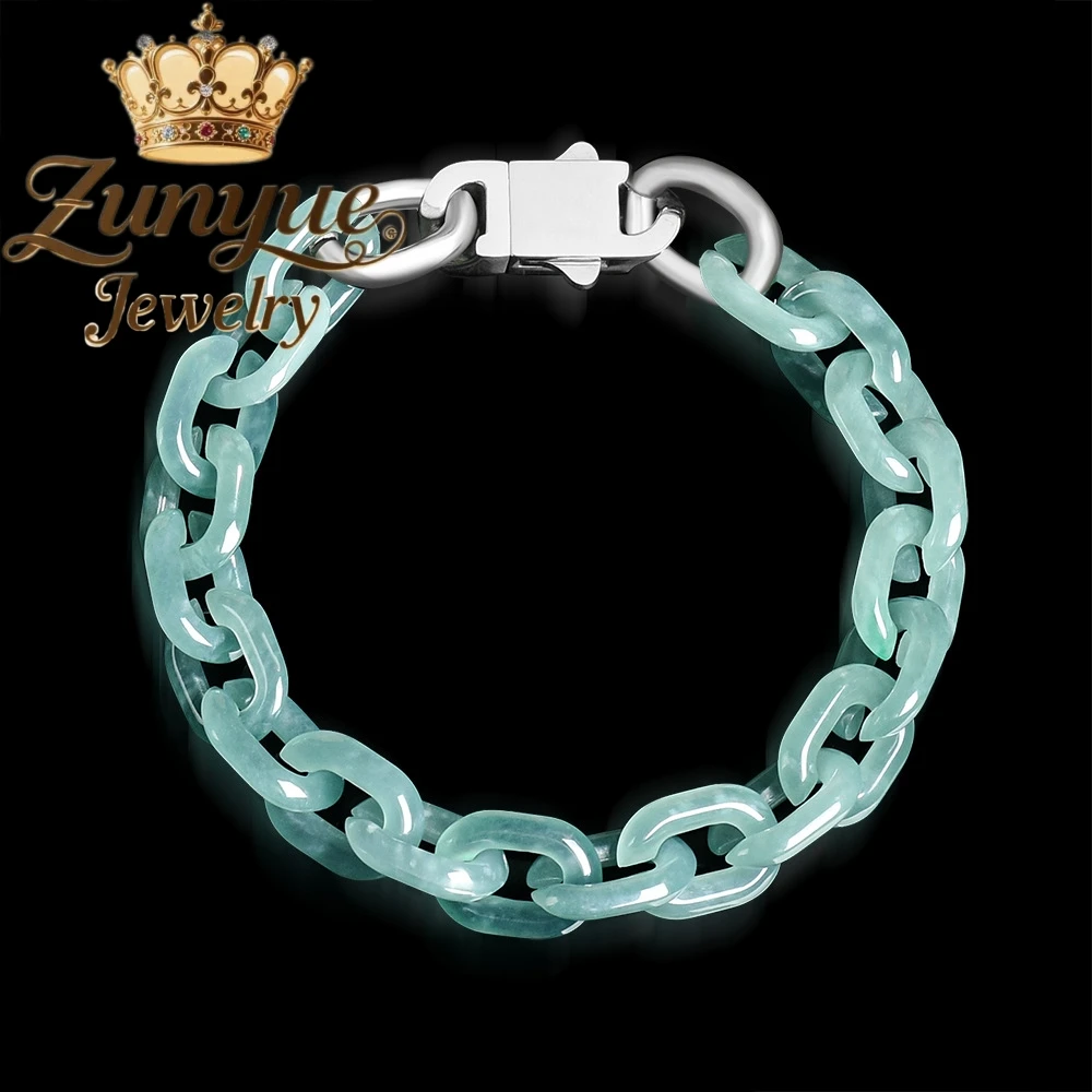 

Натуральный нефритовый браслет и ожерелье с кубинской цепочкой из синего нефрита класса А, роскошные ювелирные украшения высокого качества, изысканные и модные.