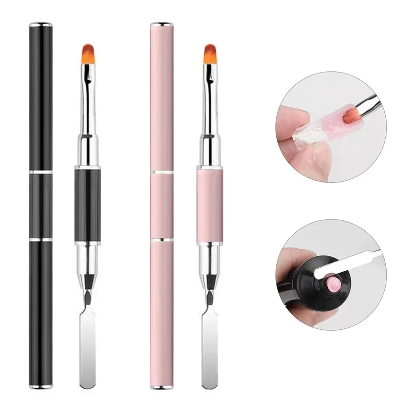 2-in-1 Dual Ended Gel Nail Brush Spatula Stainless Steel Picker Tool for Poly Builder Acrylic Nail Extension Salon Manicure Supply