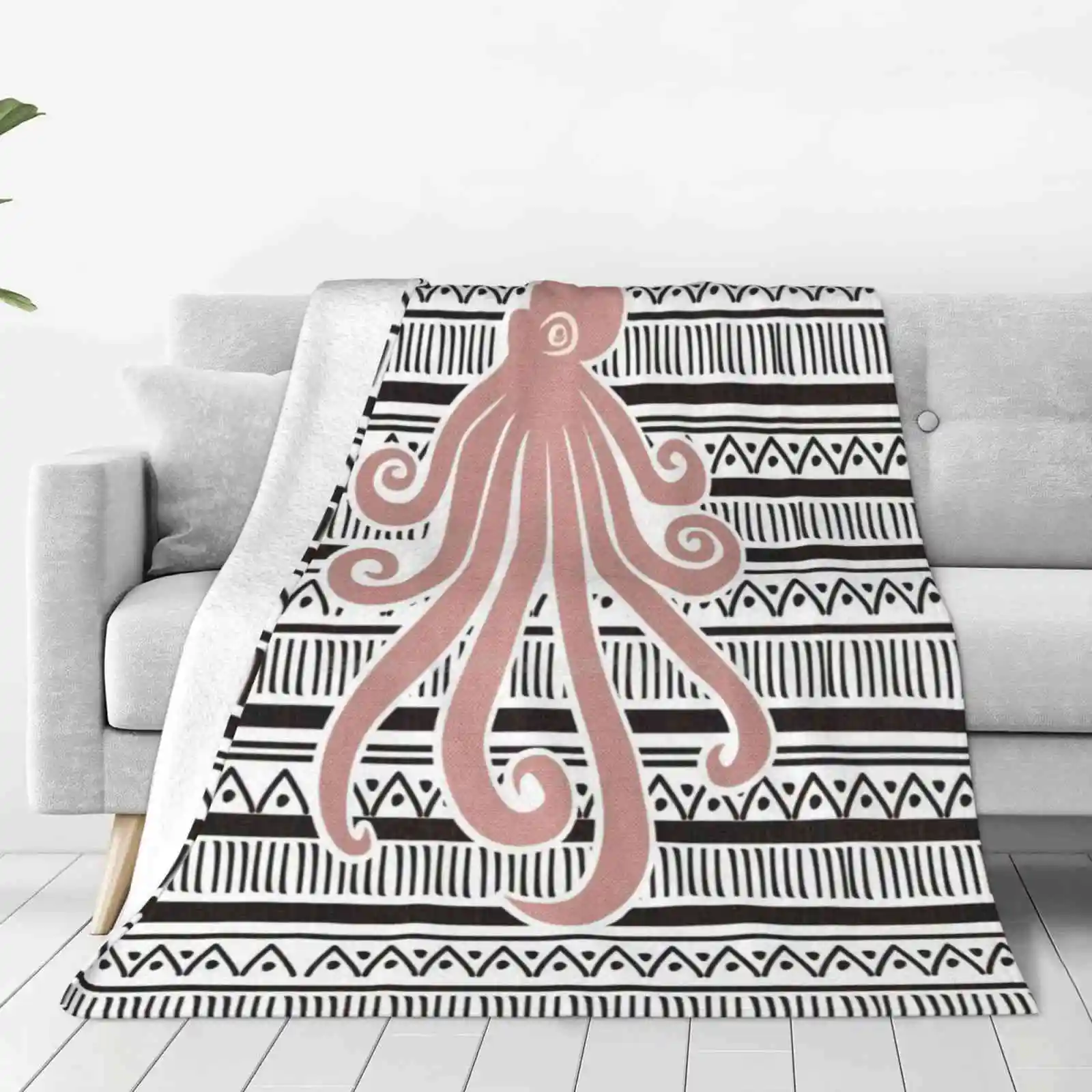 Pink Octopus On B&W. Latest Super Soft Warm Light Thin Blanket Octopus Greek Summer Aegean Pottery Ancient Greek Motifs