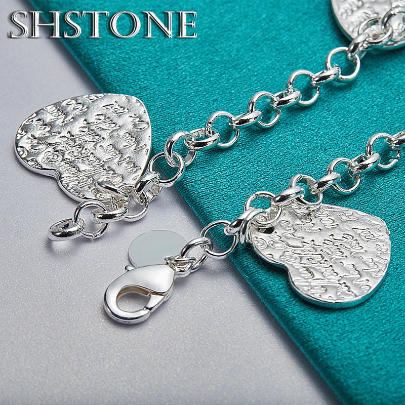 Nice 925 Sterling Silver Five Heart Pattern Chain Bracelet For Women Party Birthday Gifts Lady Fashion Charm Jewelry Accessories 3