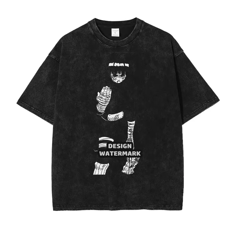 Bandai Anime Obito T-shirts Manga Vintage Washed Rock Lee T Shirt Short Sleeve Ninja T-shirt Tops Tees Man 100% Cotton Top