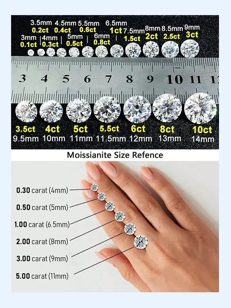 Exquisiter Echter Moissanit-Ring Passender Hochzeits-Diamant-Band für Damen 925 Silber Plattiert Einzelring Schmuck – Detail 13
