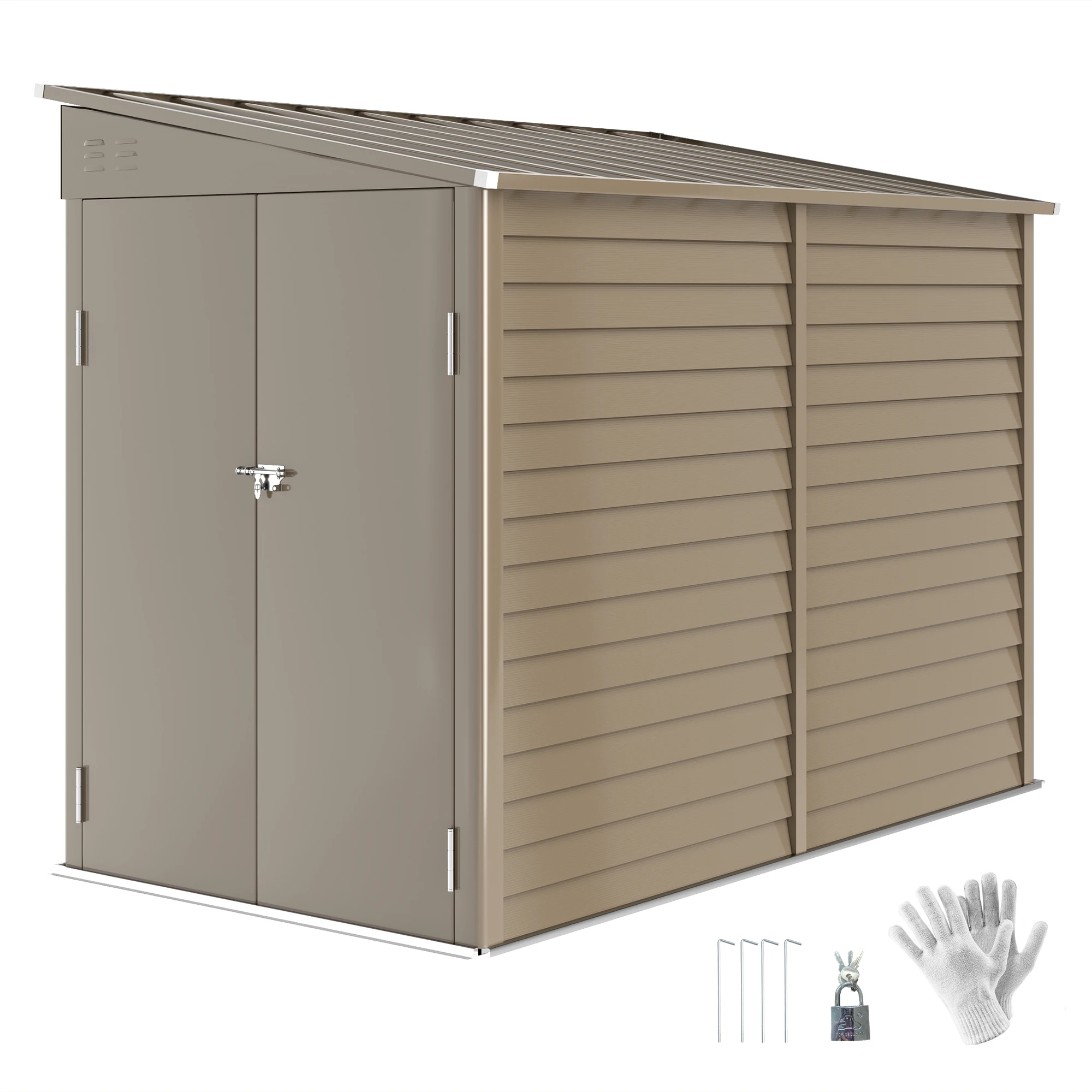 4.6' x 9' Metal Outdoor Storage Shed with Lockable Doors, Brown