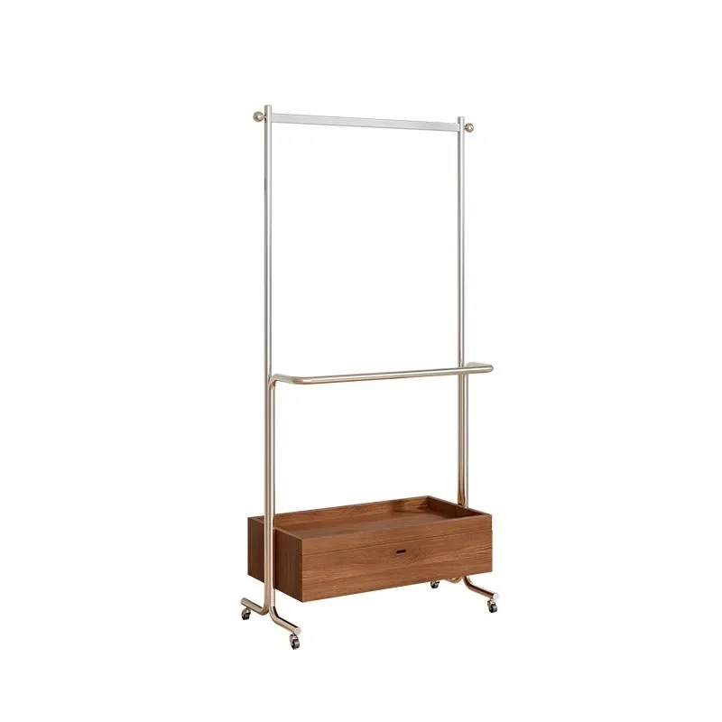 

Stainless Steel Coat Rack Floor Standing Bedroom Home Hanger Removable with Drawer Pre-Style Hanger Garment Rack
