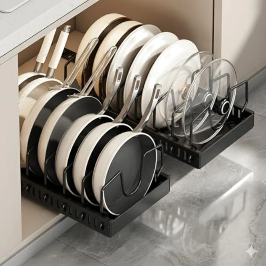 

pots and pans organizer under cabinet, pot lid organizers inside cabinet holders for kitchen, Horizontal and vertical pulling m