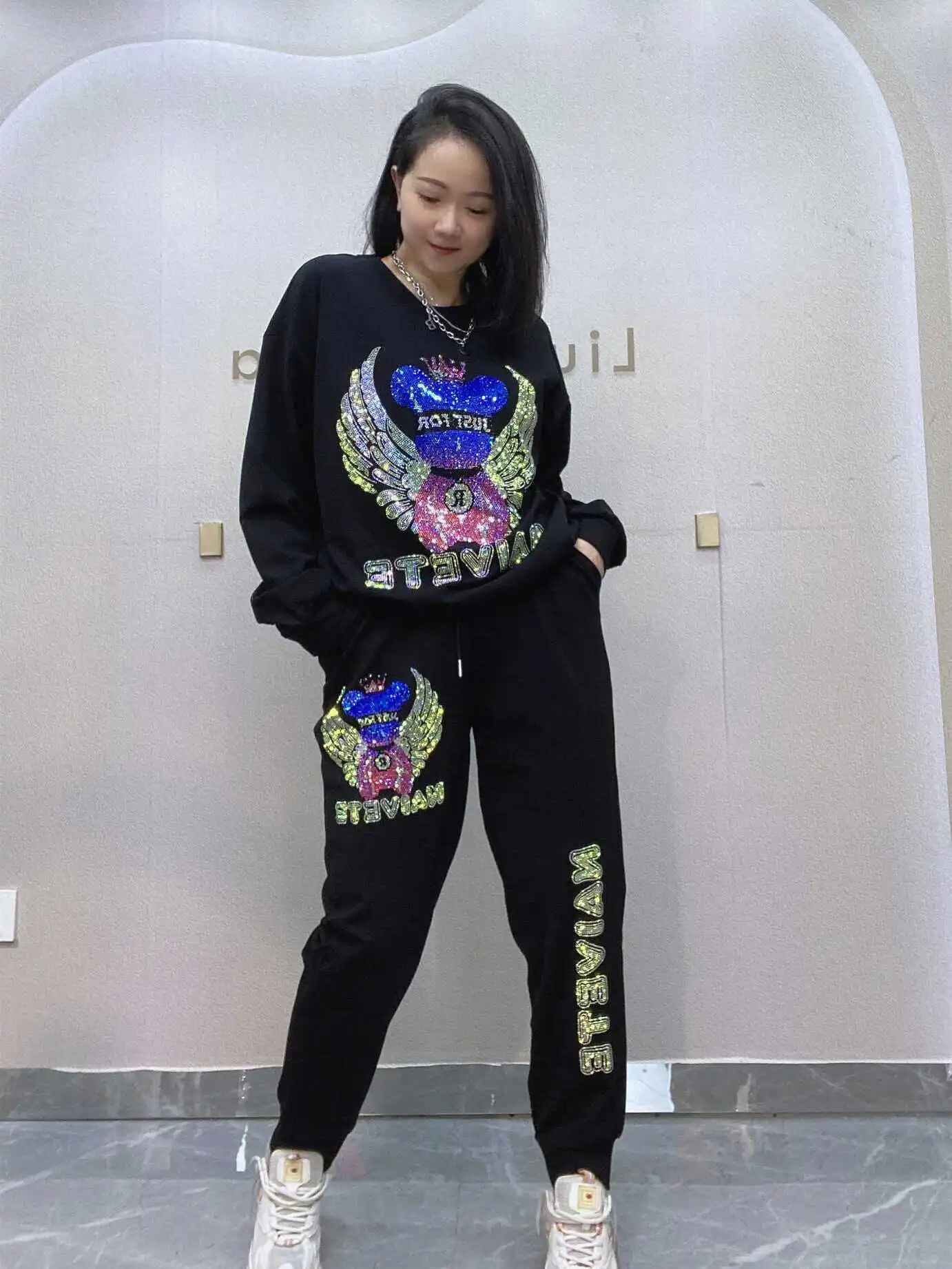 

Fall New Roman Cotton Fashionable Two-Piece Set Women Loose Large Size Embellished European Style Heavy Embroidery Women's Wear