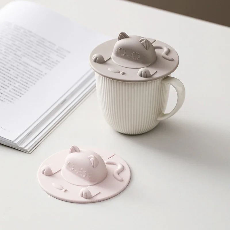 Silicone Cup Lid Cartoon Creative Irregular Cup Cover Dust-proof Leak-proof Three-dimensional Cat Head Multi-functional Cup Lid