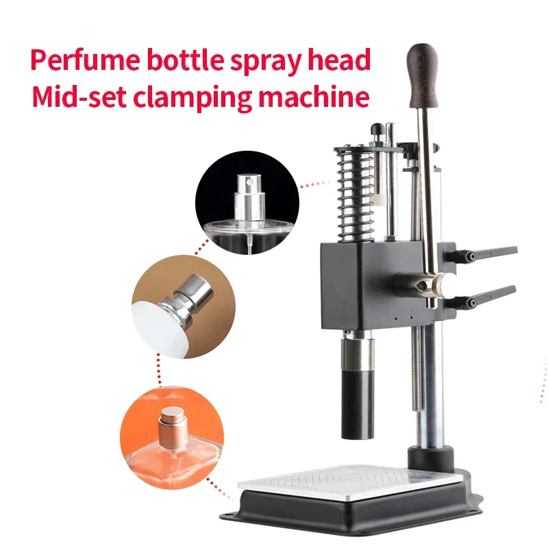 Perfume Bottle Capping Wrapping Packing Machine, Tabletop Manual Pneumatic for Collar Ring Crimping Vial Top Pressing Bottle