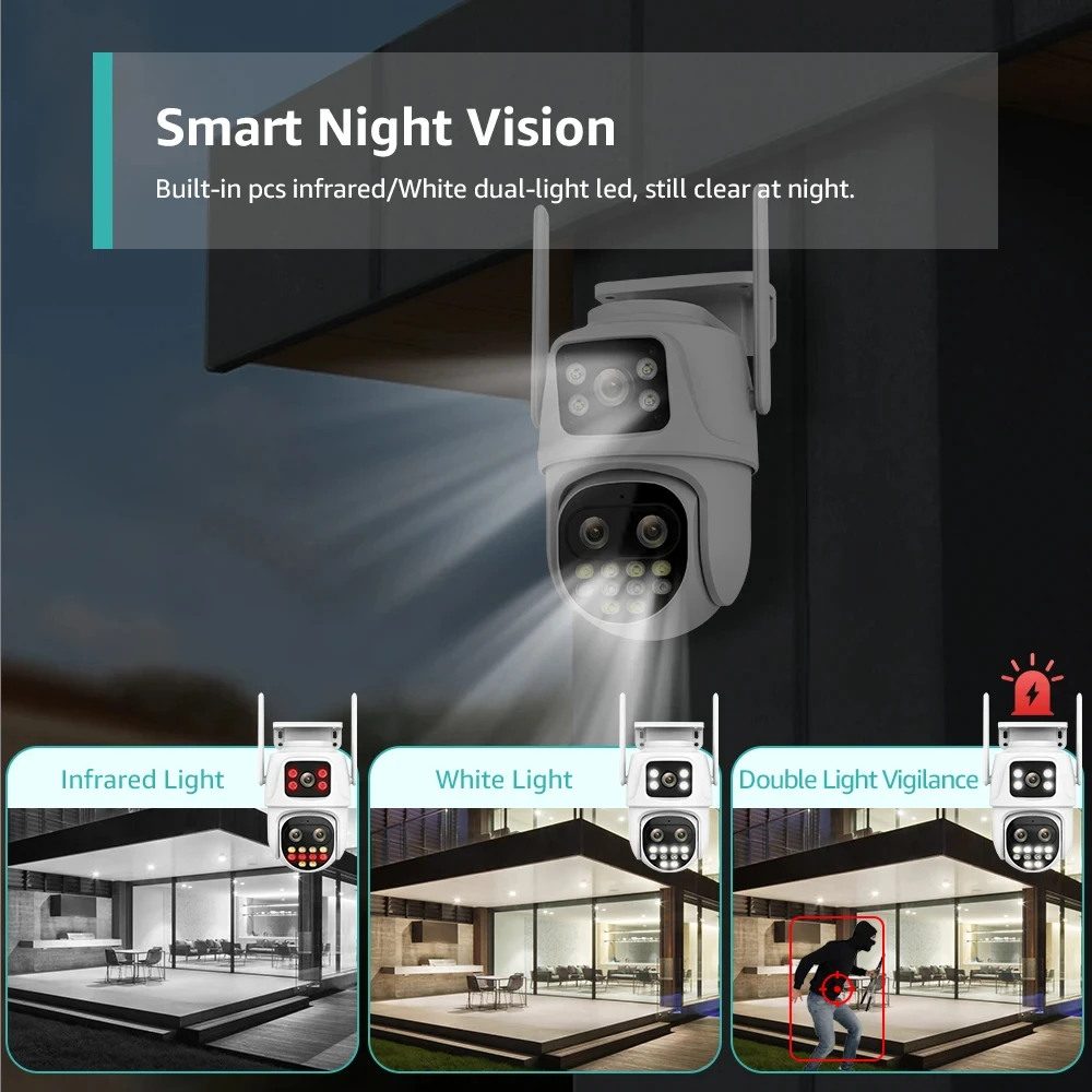 5K 9MP Wifi PTZ Camera Outdoor 8X Zoom Auto Tracking Camera HD Three Lens Dual Screen CCTV Video Surveillance Security Cam ICsee