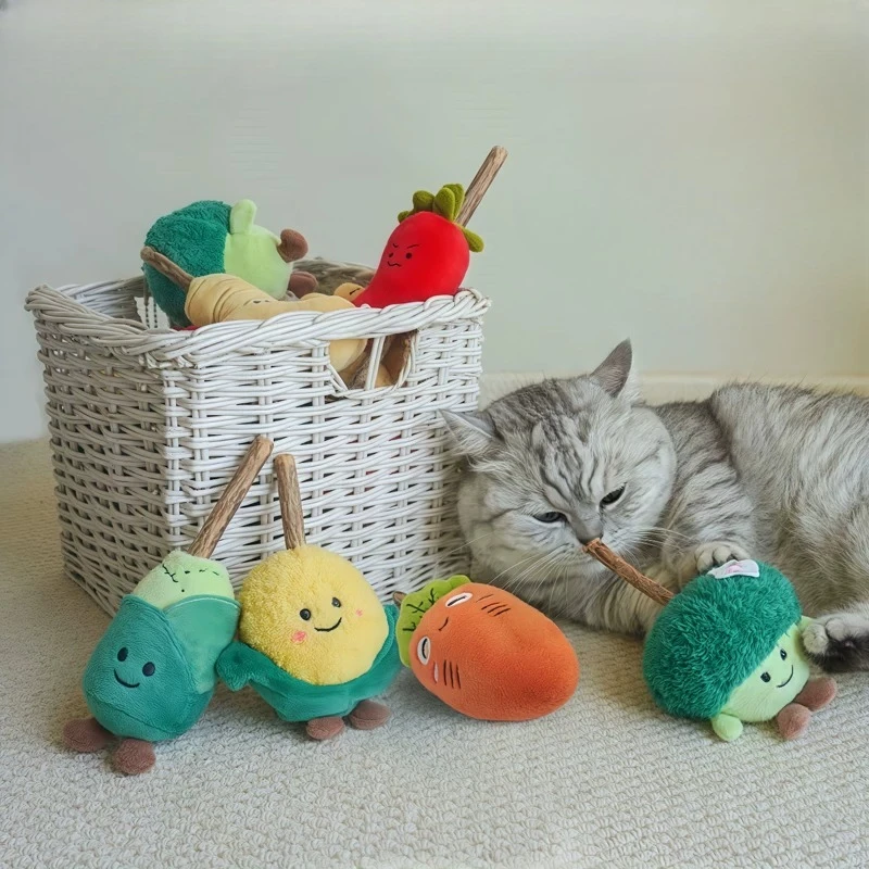 Wood Polygonum molar tooth stick bite-resistant cat toy catnip self-hi boredom cute vegetable cat stick pet supplies