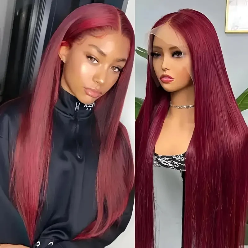 Burgundy 13x4 HD Lace Frontal Human Hair Wig Straight 99J Colored HD Transparent Lace Front 100% Remy Human Hair Wigs