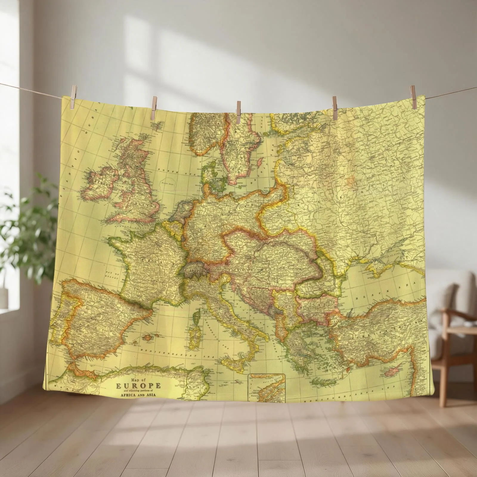 Vintage Map Of Europe 1915 Rare Map Of Europe Europe Vintage Map Vintage Throw Blanket Heavy Retros Camping Blankets