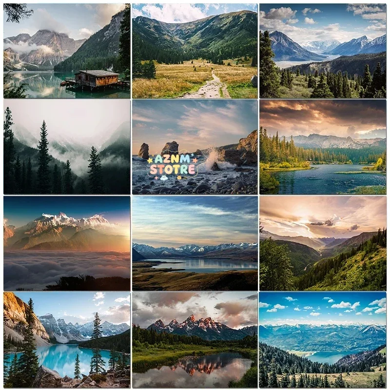 Modern Nature Green Landscape Misty Forest Mountain Lake Boat Nordic Poster Canvas Painting Wall Art Pictures Home Deor