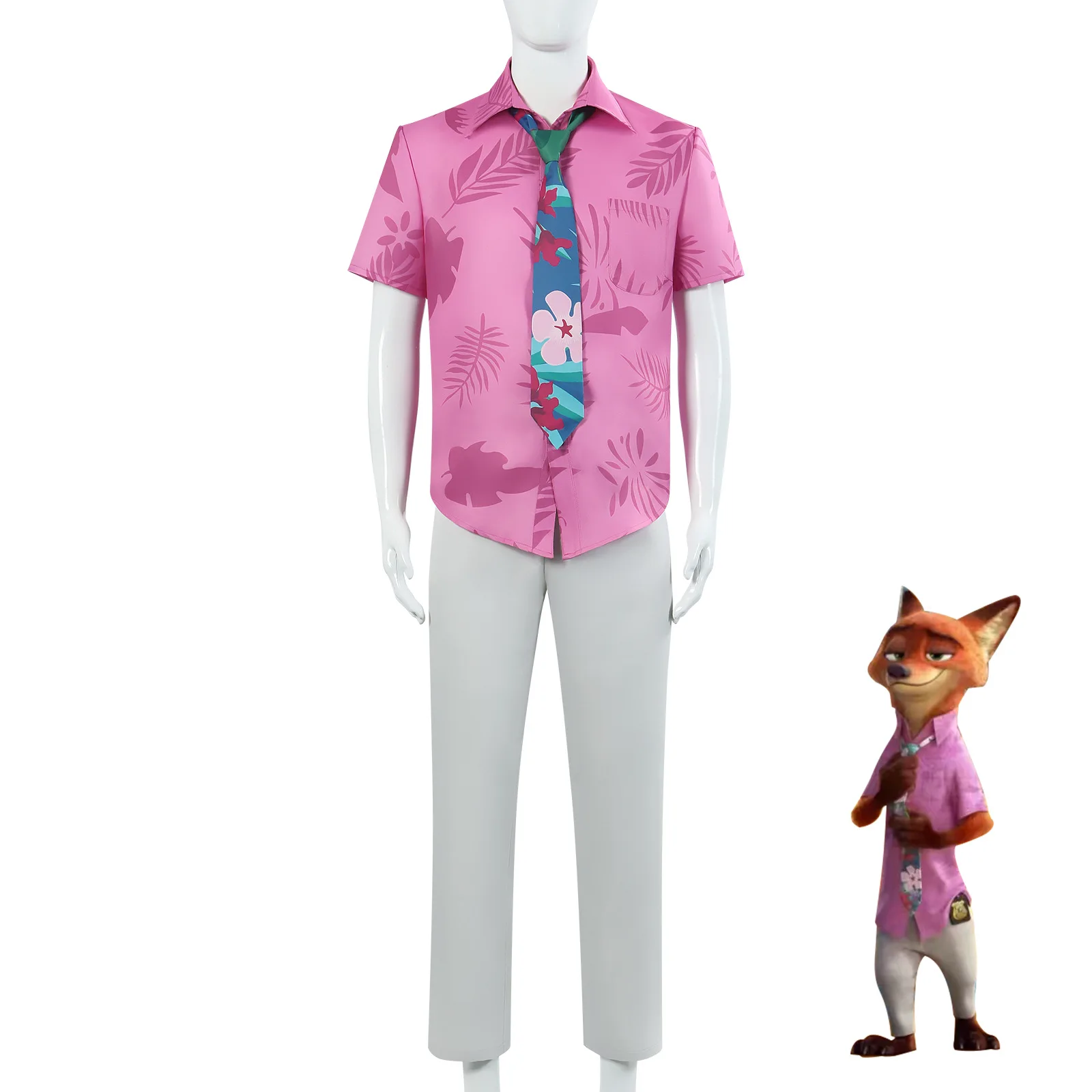 Zootopia 2cos Fox Nick Wilde Cosplay-Kostüm, rosa Hemd, Krawatte, auf Lager
