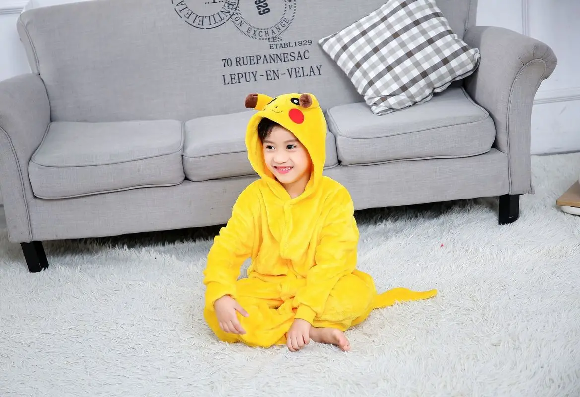 New Anime Pikachu Plush Flannel Pajamas Cartoon Pokemon Costume Suit Long Sleeved Winter Soft Warm Home Clothes Children Gifts