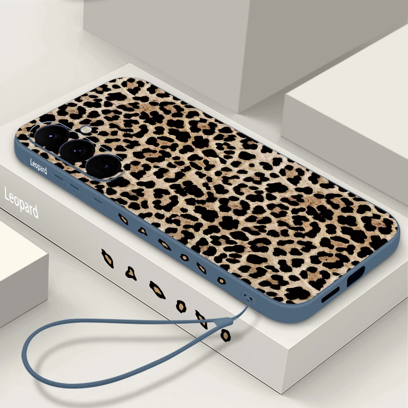 Soft TPU Lanyard Case For Samsung Galaxy S26 S24 S25 Ultra S23 S24 FE A17 A56 A55 A36 A15 A16 A25 5G Leopard Print Phone Cover