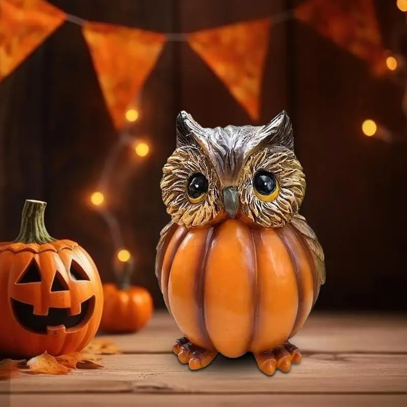 Harvest Owl Pumpkin Figurine Pumpkin Figurine Owl Statue Desktop Decor Art Festive Fall Thanksgiving Decor For Yard Lawn