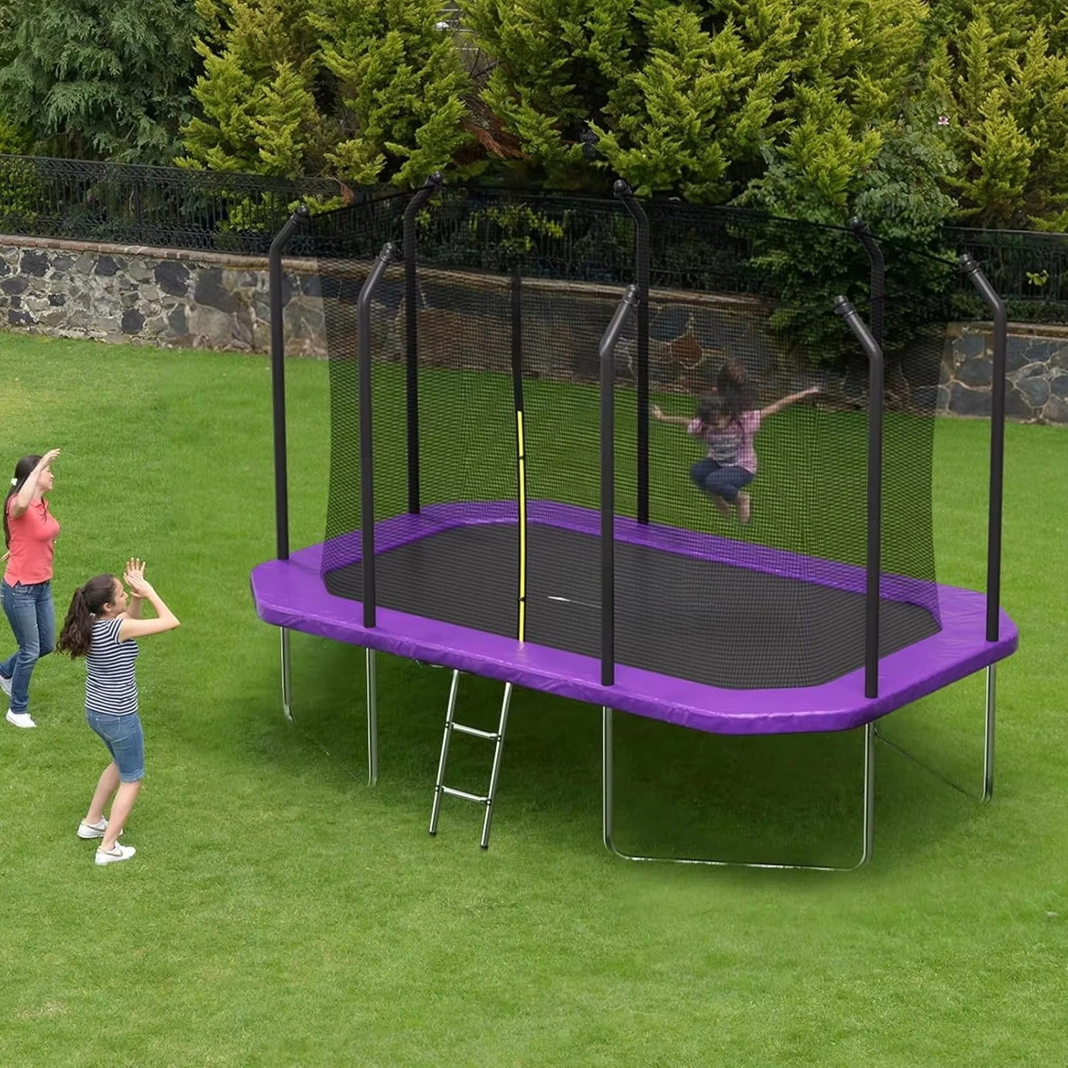 8×14 FT Rectangle Trampoline - Perfect Outdoor Trampoline for Kids - Gymnastics Style Tranpoline with Enclosure Net, Customized