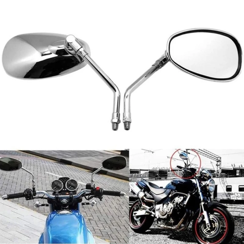 2Pcs Universal M10 Chrome Rearview Mirrors Motorcycle Motocross Scooter E-bike Moto Cafe Racer Side Mirror Rear View Accessories