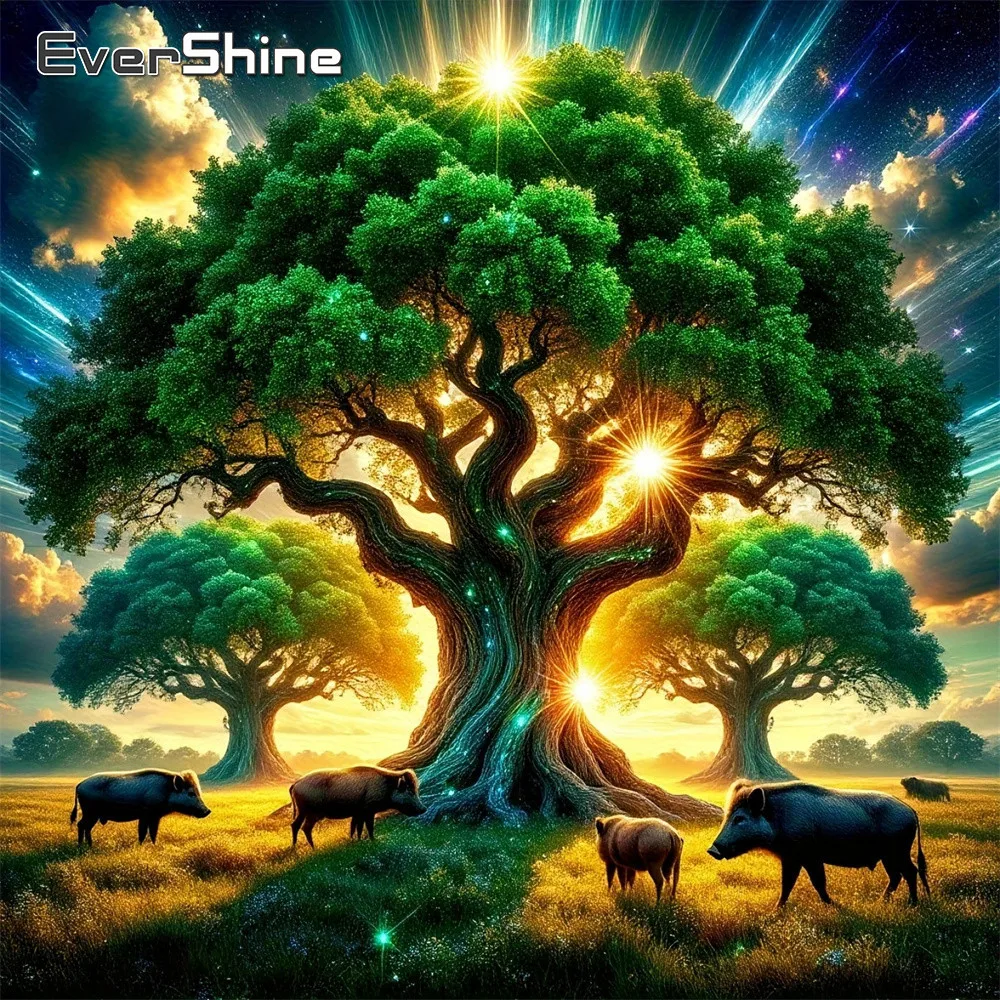 EverShine Diamant-Stickerei Sonnenbild Strass-Gemälde Landschaft Vollquadrat Mosaik Baum Handgemachtes Hobby
