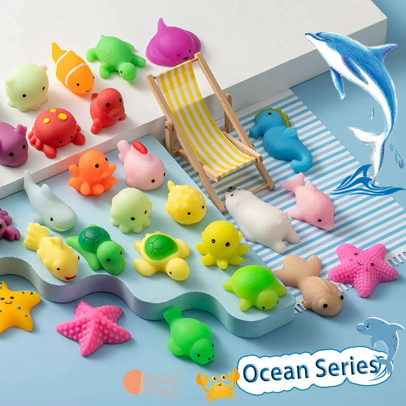 

Ocean Turtle Dolphin Mochi Squishy Toys Cartoon Whale Sea Star Stress Relief Toys Squeeze Vent Sensory Toy Party Favor Kid Gift