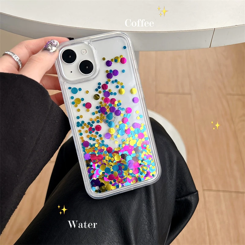 Shiny Sequins Quicksand Case for iPhone 16 15 14 Pro Max Shell Gloss mini Decoration Move Around Liquid Phone Cover Hard Funda