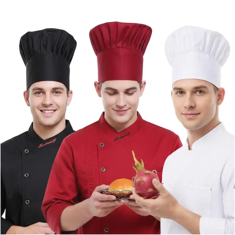 Unisex Professional Chef Hats White Height 21/24cm Tall Top Cook Caps for Men Women Restaurant Hotel Bakery Black Kitchen Hats
