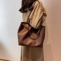 2024 Fashionable Newest Message Bucket Shoulder Popular Women Bags Big Pockets Leisure Daily Casual Multi-function PU Leather